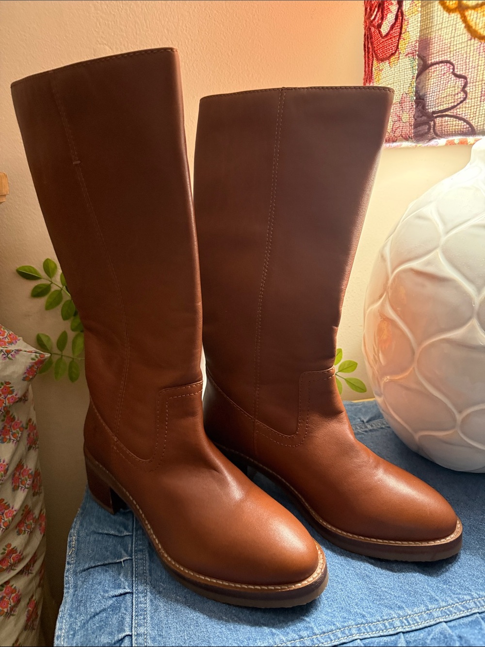 Frye CAMRYN Cognac Tall Leather Slip On Riding Boots Size 7